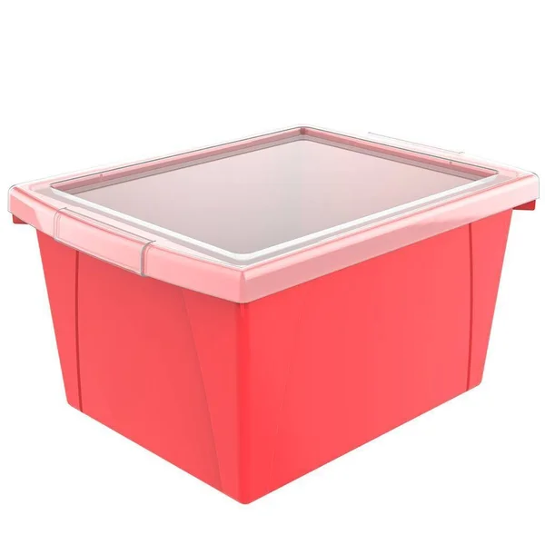 Storex 4 Gallon (15L) Classroom Storage Bin with Lid - Red, 6-Pack