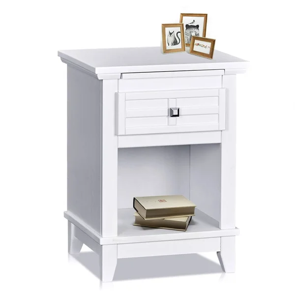 Drawer Solid Wood Nightstand - White