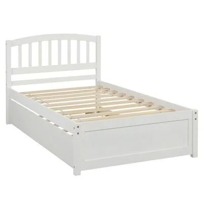 Twin Size Platform Bed Wood Bed Frame with Trundle, Espresso Red Barrel Studio Color: White