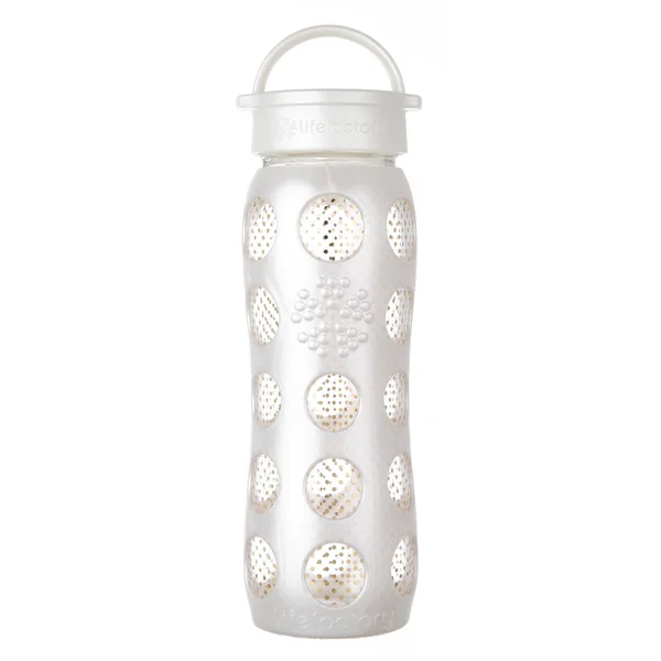 Lifefactory 22 oz Glass Water Bottle with Classic Cap and Silicone Sleeve - 24K Fused Gold, Pearl Dot