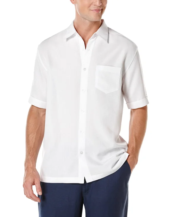 Cubavera Men's Big & Tall Floral Jacquard Short-Sleeve Shirt - White XLT