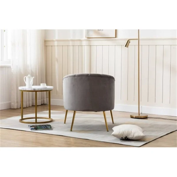 Modern 28.00x22 Wide Tufted Velvet Barrel Chair with Metal Legs, Fabric - Pink