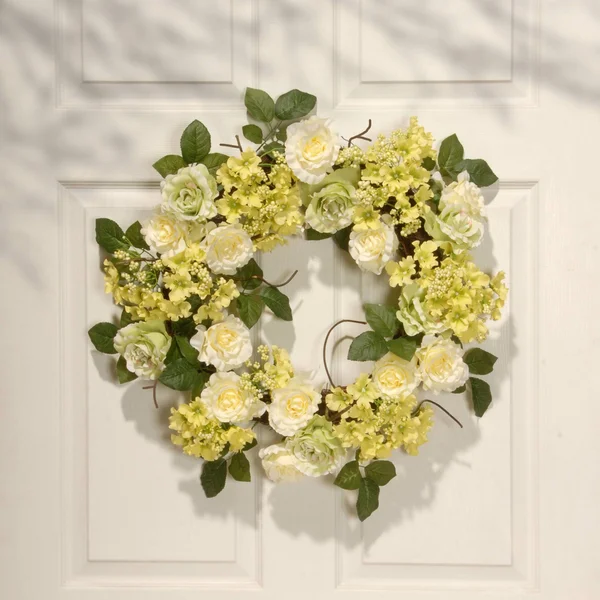 National Tree RAS-15546W24G 24x22 Green & Cream Rose Wreath