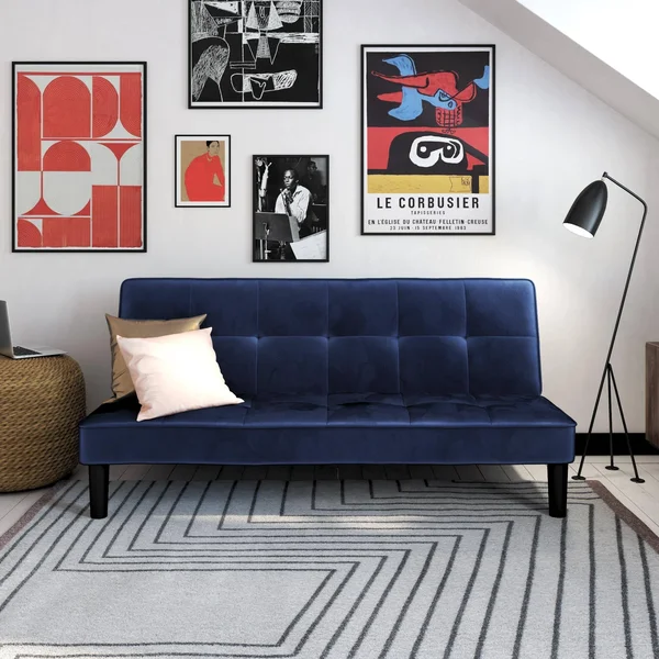 RealRooms Tyler Futon Convertible Couch, Blue Velvet