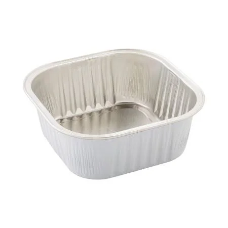 10 oz Square White Aluminum Baking Cup - Lids Available - 4 1/4 inch x 4 1/4 inch x 1 1/2 inch - 100 Count Box