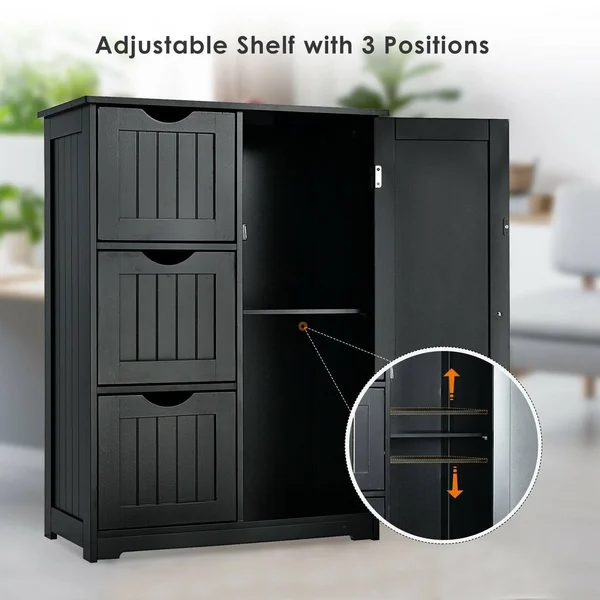 Bathroom Floor Cabinet Side Storage Cabinet with 3 Drawers and 1 Cupboard - 24x22 x 12x22 x 32x22(L x W x H) - Grey