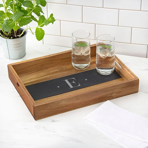 Cathy&s Concepts Personalized Acacia and Slate Tray