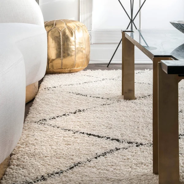 nuLOOM Jessie Moroccan Lattice Shag Off-White 8 ft. x 11 ft. Area Rug, Beige