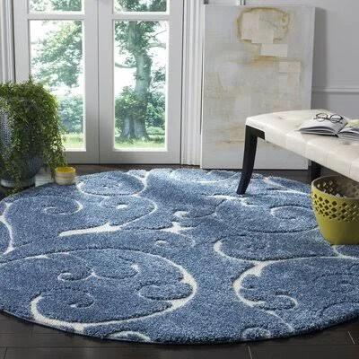 Adellia Damask Light Blue/Cream Rug Winston Porter Rug Size: Round 9&
