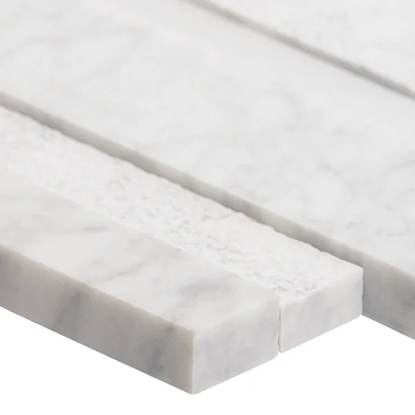 TileBar Stackstone 3D Snow White Marble Ledger Panel Wall Tile - Backsplash, Wall and Floor
