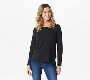 Belle by Kim Gravel TripleLuxe Knit GrommetSide Tie Top, Size 1X, Black