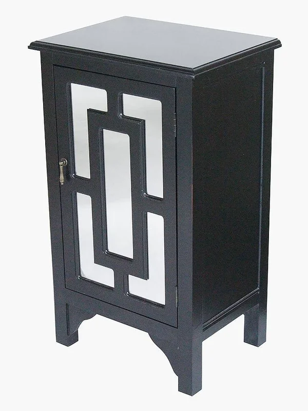 Antique White Wood Mirrored Glass Accent Cabinet with A Door and Mirror Inserts