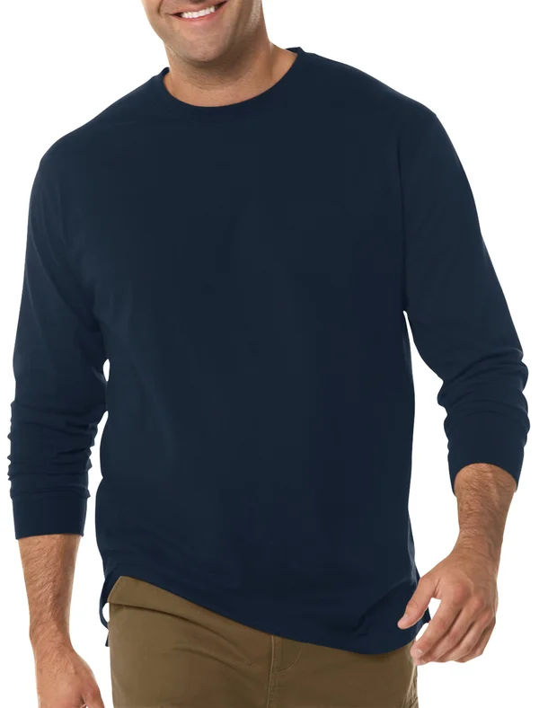 Men's Big & Tall Harbor Bay Long-Sleeve No Pocket Wicking Crew - Size: XL, Blue
