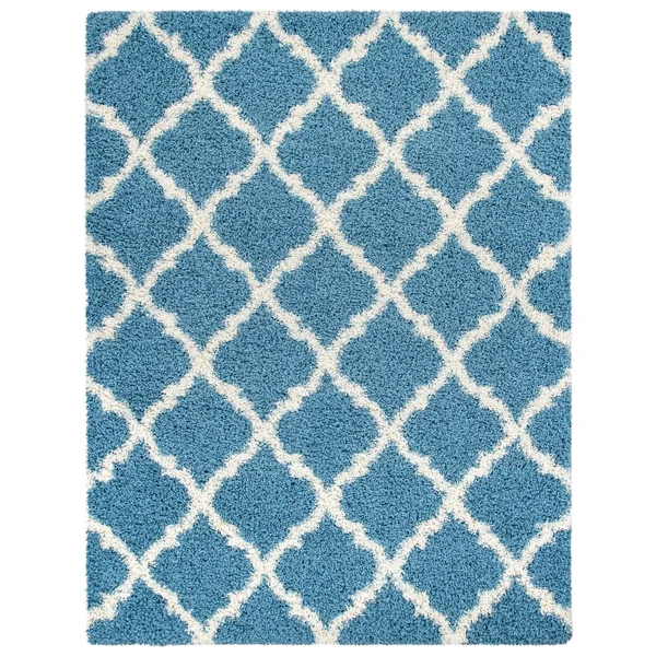 Ottomanson Ultimate Shaggy Moroccan Trellis Area Rug, Turquoise - 5.3' x 7'