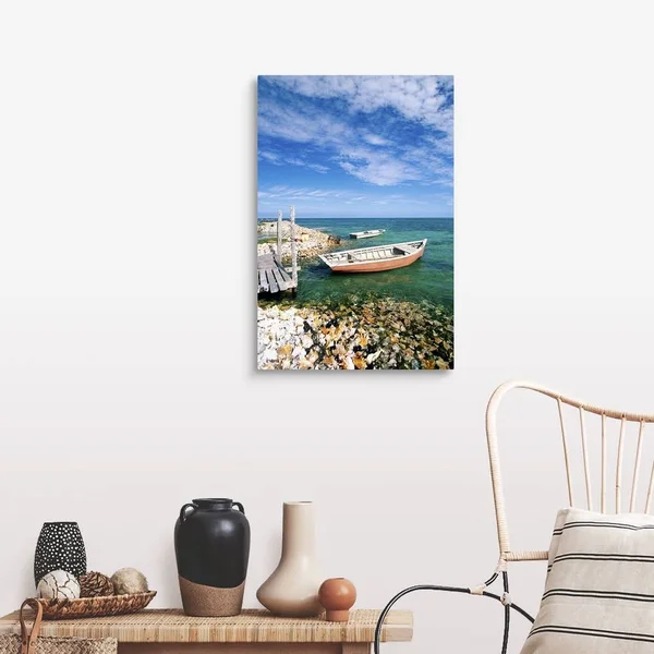 Fishing Boats by Shore, Large Solid-Faced Canvas Wall Art Print, Great Big Canvas