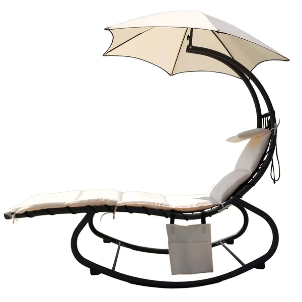 Balancefrom Hanging Rocking Curved Chaise Lounge Chair Swing with CUSHION, Pillow, Canopy, Stand and Storage Pouch, 330-Pound Ca