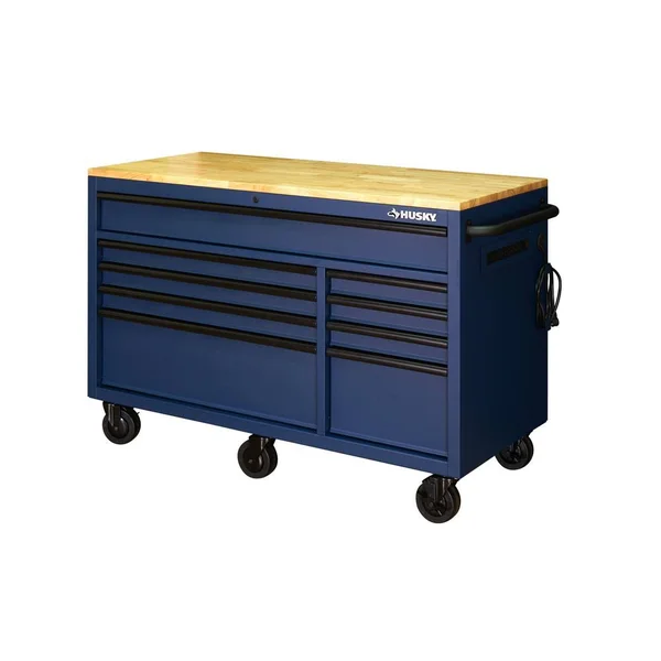 Husky 56 in. 9-Drawer Mobile Workbench in Matte Blue - Matte Blue Textured Finish