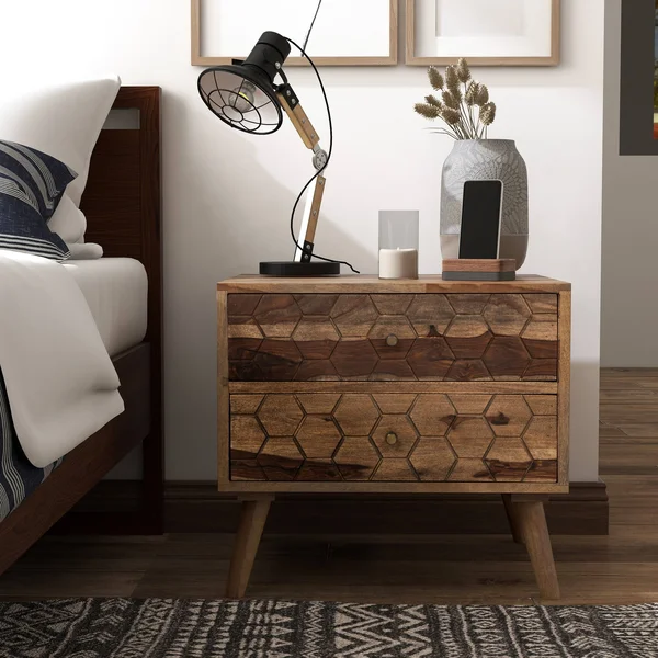 Furniture of America Oli Mid-Century Modern Solid Wood Nightstand - Brown