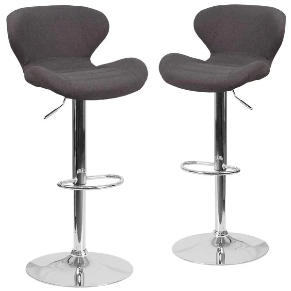 Carnegy Avenue 42.25 in. Charcoal Fabric Bar Stool (Set of 2) - Charcoal/Chrome