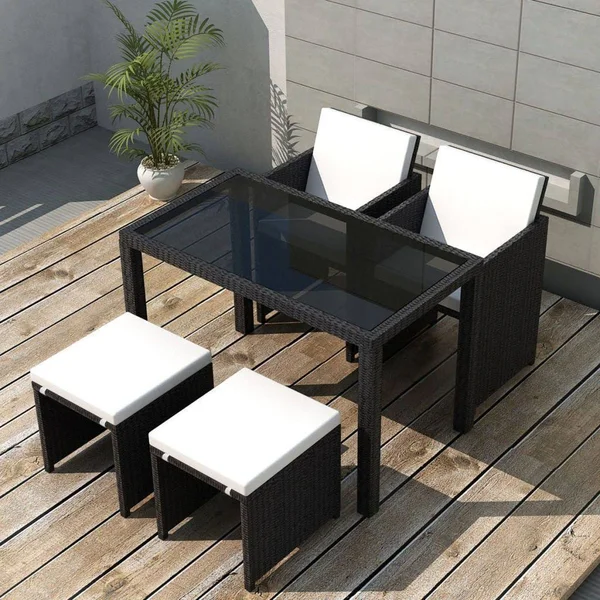 vidaXL Outdoor Dining Set 11 Pieces Black Poly Rattan