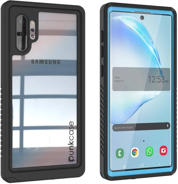 Galaxy Note 10+ Plus Case - Punkcase [Extreme Series] Armor Cover w/ Built in Screen Protector [Light Blue] - Light Blue