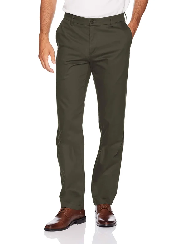 Dockers Men's Signature Lux Cotton Straight Fit Creased Stretch Khaki Pants - Olive Grove