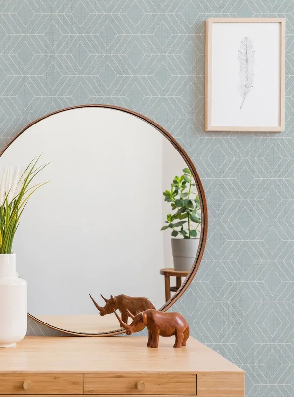 Diamond Geometric Art Deco Lines Peel and Stick Wallpaper - Light Blue