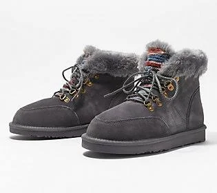 Lamo Water & Stain Resistant Lace-Up Suede Boots - Linden, Size 7 Medium, Grey