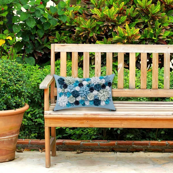 Edie@Home Floral Bouquet Dimensional Indoor & Outdoor Decorative Lumbar Pillow, Blue, 12x20