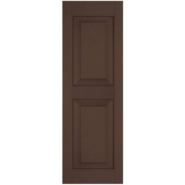 Ekena Millwork 12 in. x 41 in. Exterior Real Wood Sapele Mahogany Raised Panel Shutters Pair Tudor Brown