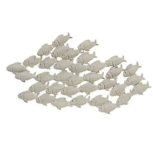The Cape Cod Large School of Fish - Hand Crafted Wall Art, Antiqued and Distressed Gray Paint Over Metal, 3 ft 2x22 Long (38 1/4x