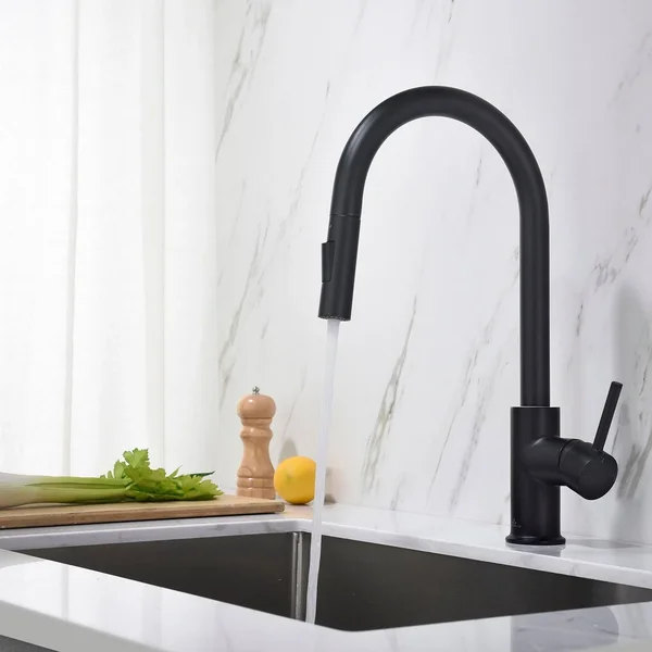 Lead Free Solid Brass Single Handle Pull Out Kitchen Faucet with Magnetic Docking - Brush Nickel w/ Soap Dispenser
