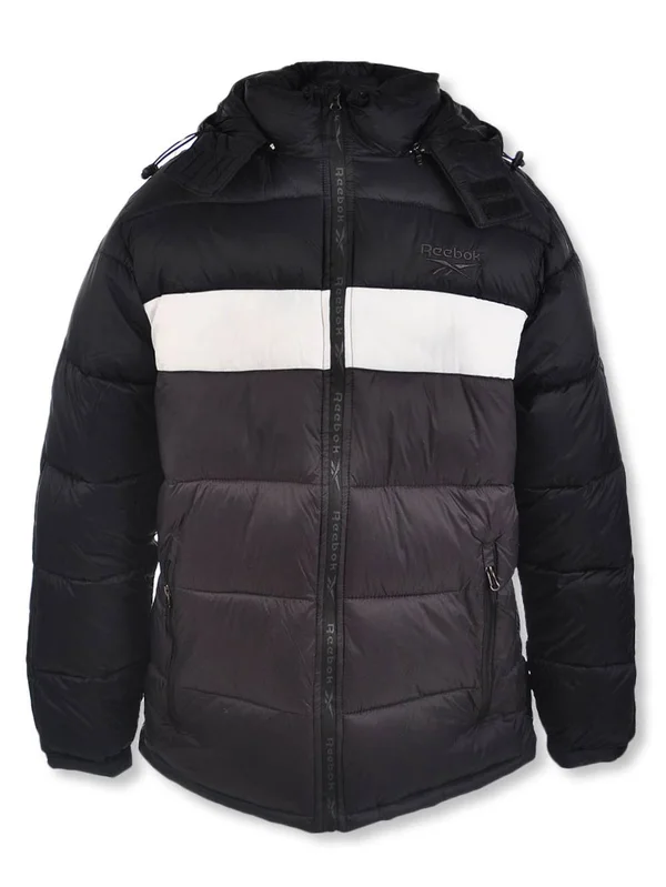 Reebok Hooded Puffer Jacket Men's - Black/White/Gray - L