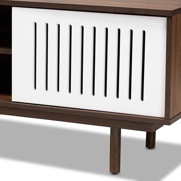 Baxton Studio Meike Mid-Century Modern Two-Tone Walnut Brown and White Finished Wood TV Stand