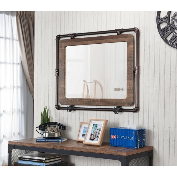 Clarmonte Industrial Accent Wall Mirror - Brown - Large