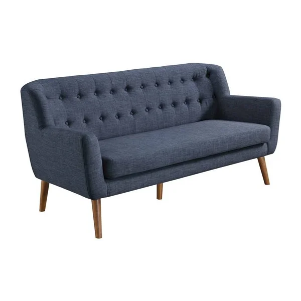 Allora Mid-Century Modern 68x22 Tufted Sofa in Navy Blue