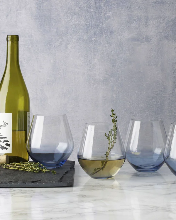 Gianna Ombre Blue Set of 4 Stemless Wine Glasses
