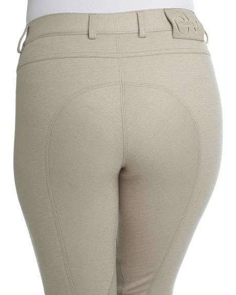 Ovation Ladies Euro Melange Zip Front Knee Patch Breeches - Black