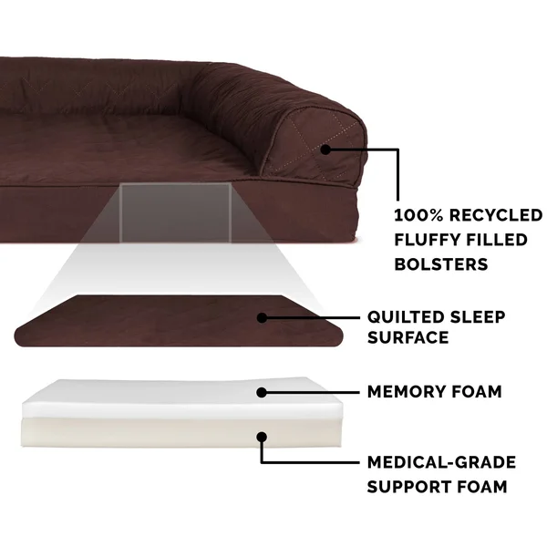 FurHaven Memory Foam Quilted Sofa-Style Pet Bed - Coffee - Large
