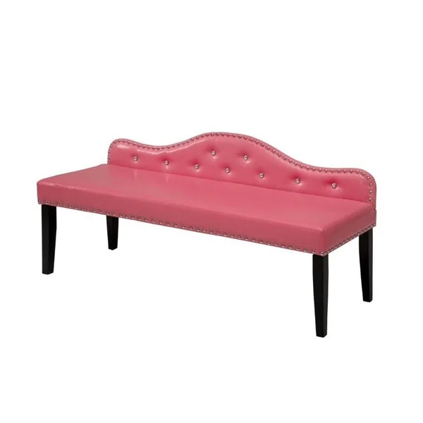 Furniture of America Dubose Faux Leather Tufted Bench in Pink