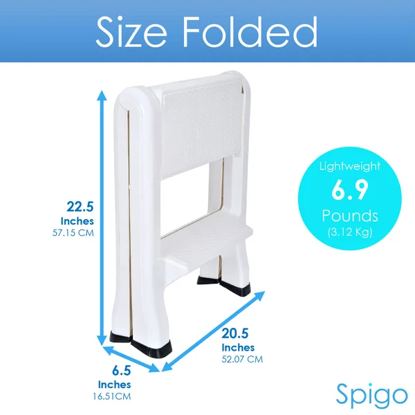 Spigo Heavy Duty 2-Tier Folding Step Stool Ladder - White, 22.5x20.5x19 Inches