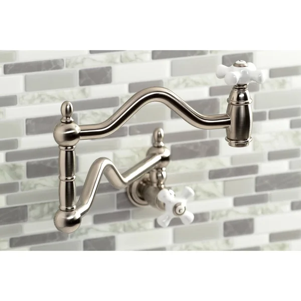 Kingston Brass KS2108PX Heritage Wall Mount Pot Filler Brushed Nickel