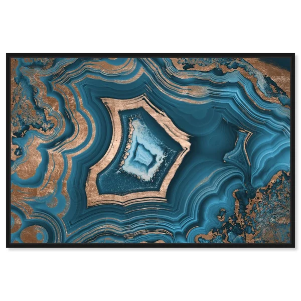 Oliver Gal Abstract Wall Art Framed Canvas Prints &Dreaming About You Geode& Crystals - Blue - Bronze (24 x 16 - White)