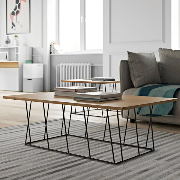 Temahome Helix 20x20 Side Table, Oak, Black Lacquered Steel