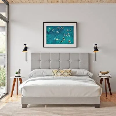 Nia Upholstered Panel Bed Size: King - Color: Gray
