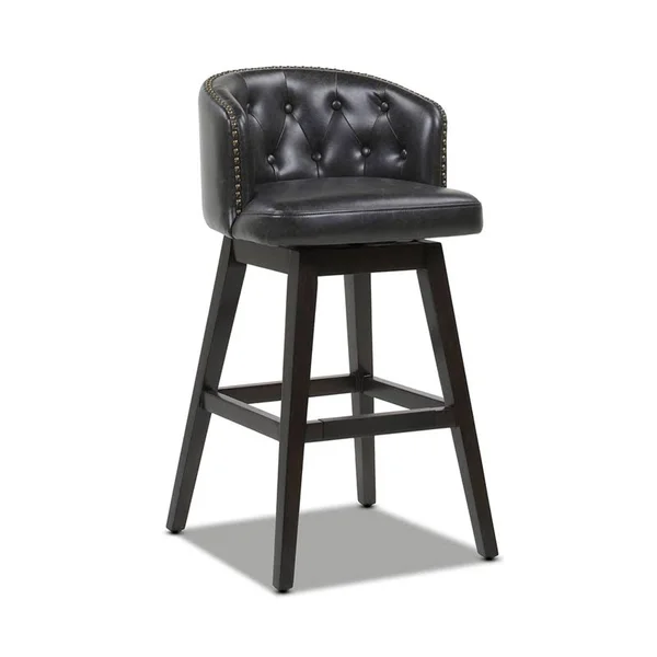 Jennifer Taylor Home Davidson 30x22 Faux Leather Swivel Low Back Bar Stool in Vintage Black