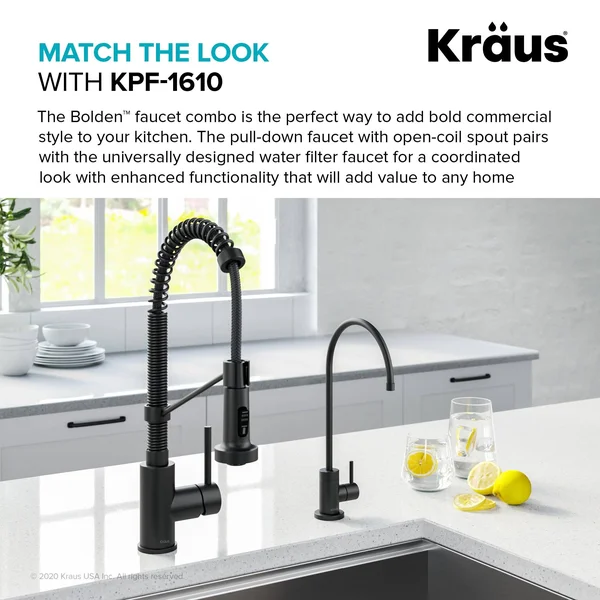 Kraus KPF-1610-FF-100CH Bolden Commercial Style Pull-Down Kitchen Faucet and Purita Water Filter Faucet Combo in Chrome