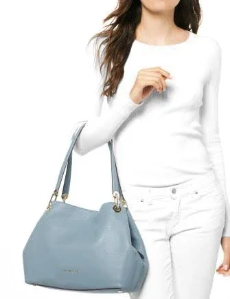 Michael Kors Raven Powder Blue Leather Shoulder Tote Handbag