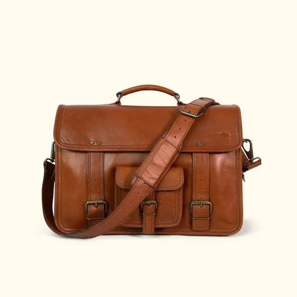 Roosevelt Buffalo Leather Briefcase Bag - Amber