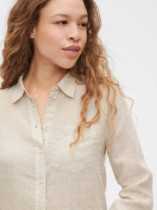 Gap Women's Boyfriend Shirt in Linen Beige Flax Size M
